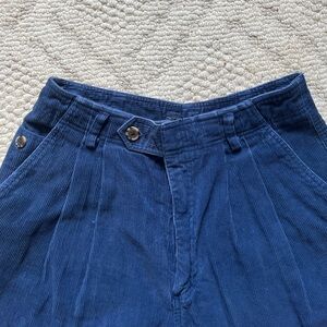 Vintage Pleated High Waisted Navy Corduroy Shorts.